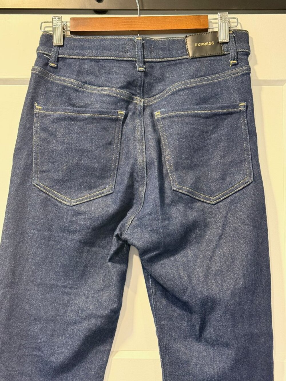 Express Slim Super High Rise Dark Blue Denim Jeans - Picture 4 of 5